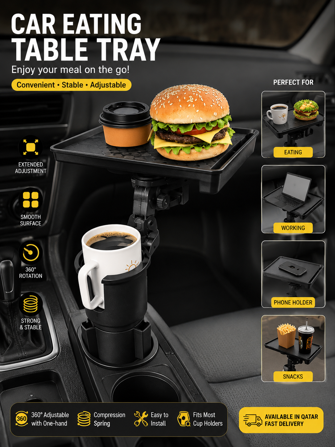 Multi-Function Car Steering Wheel Tray – Laptop & Food Table with Cup Holder
