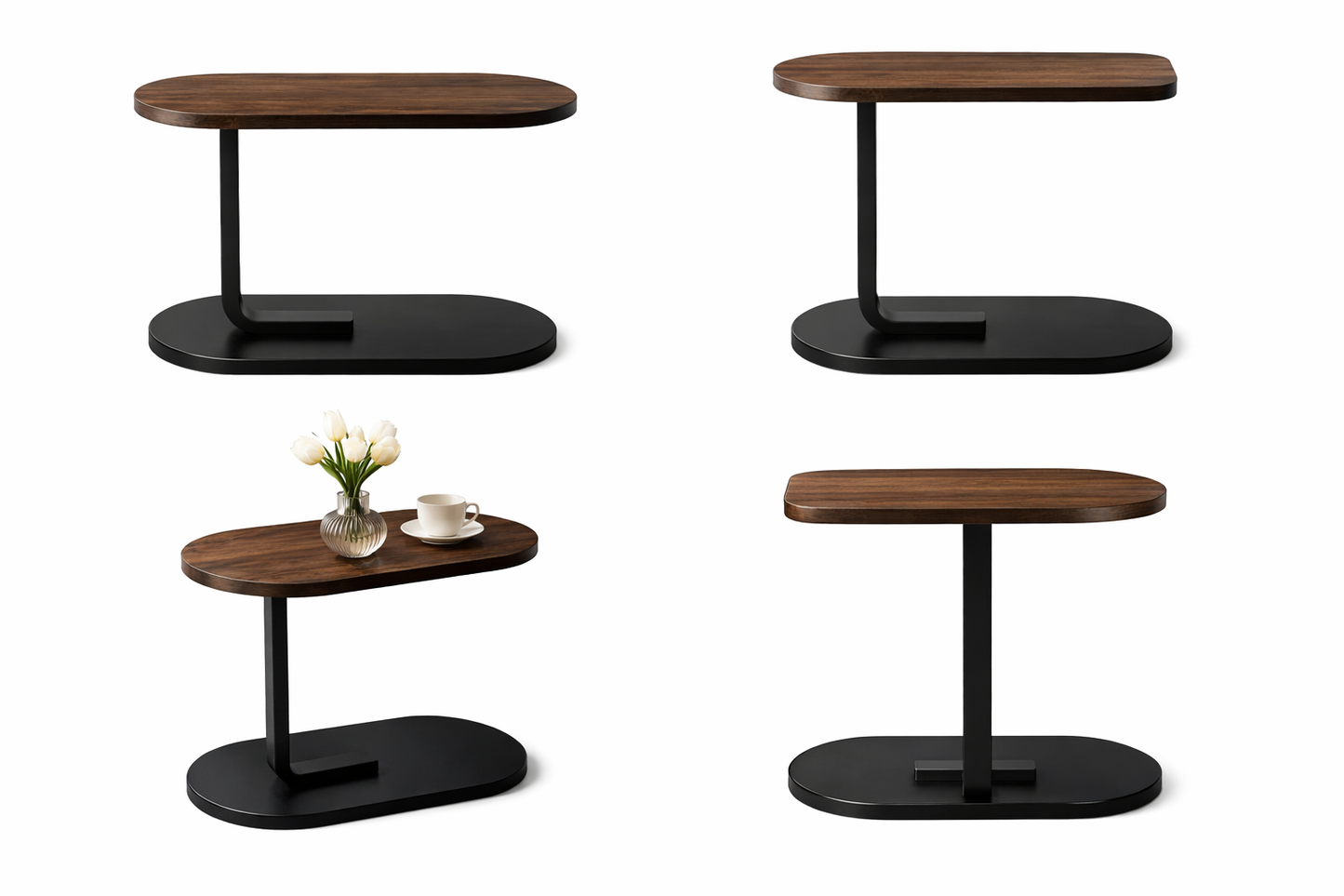 Modern C-Shaped Sofa Side Table – Wooden Coffee & Laptop Table